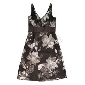 Ann Taylor Dress Sz 14 Deep Brown Silk Floral Sleeveless A-Line Wedding NWT $148